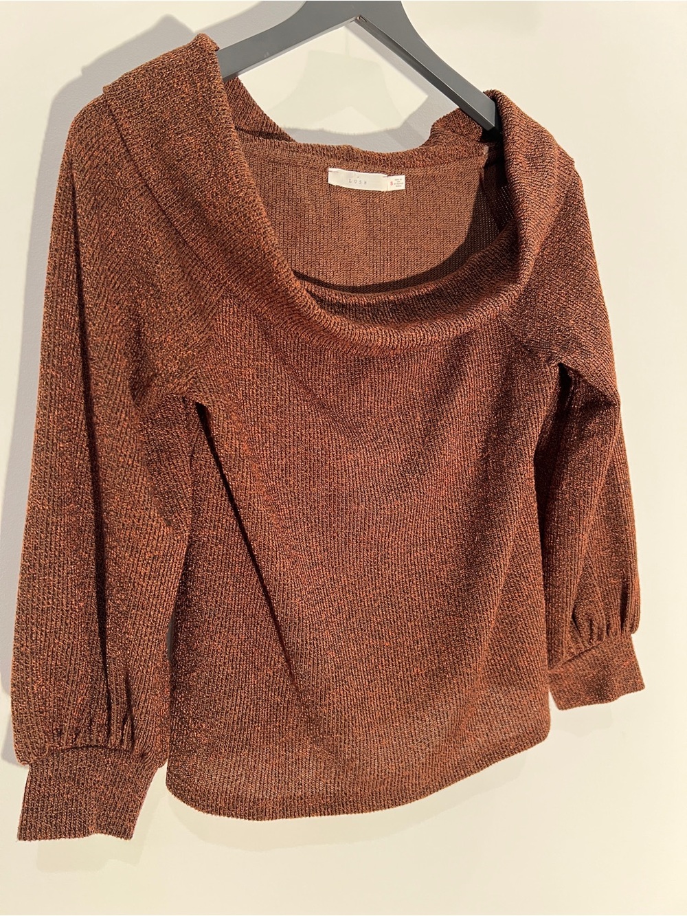 Lush Off the Shoulder Sweater in Rust Brown-Perfect for Fall